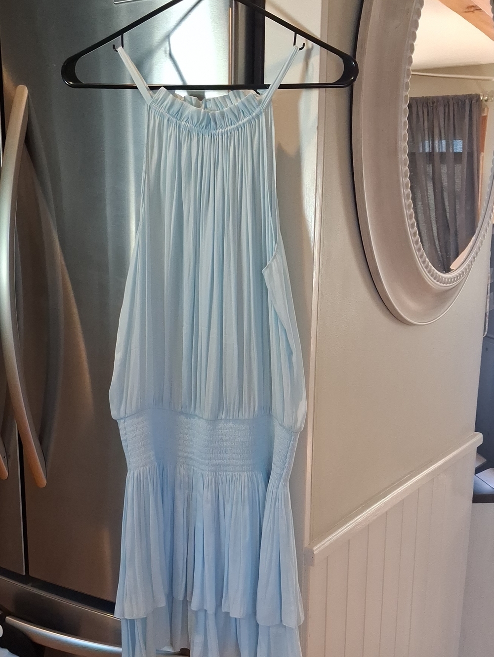 Light Blue Pleated Halter Maxi Dress